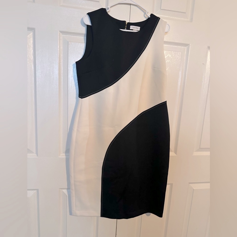 Calvin Klein Asymmetrical Black and White Dress